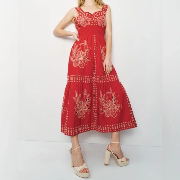 Rails Fawn Dress Red and Cream Floral Midi - Picture 1 of 8